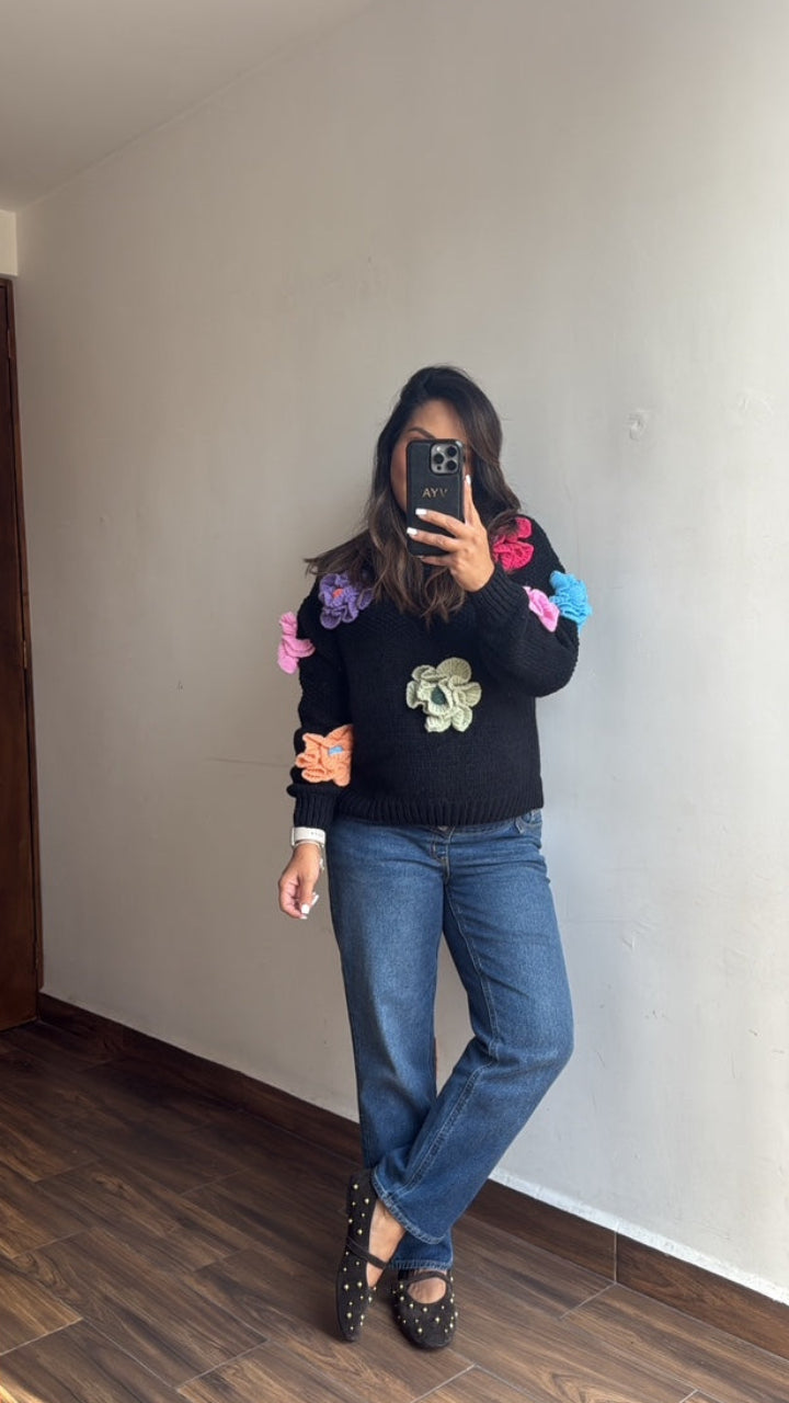 Sueter flores crochet