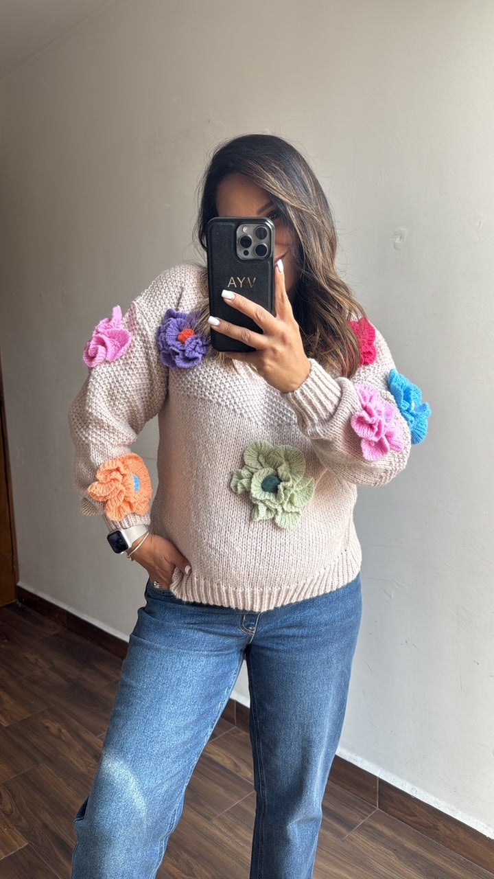 Sueter flores crochet