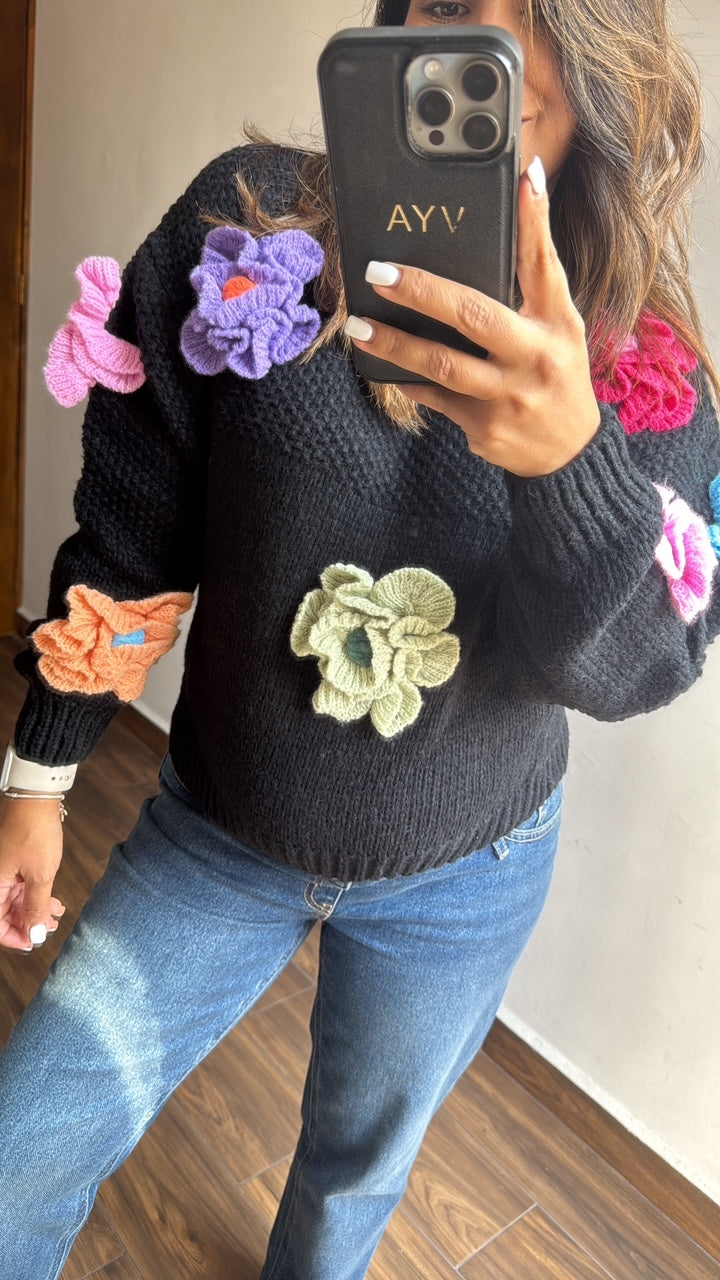 Sueter flores crochet