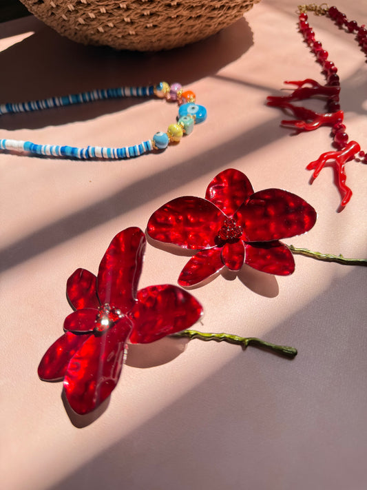 Aretes Orquídeas Rojas