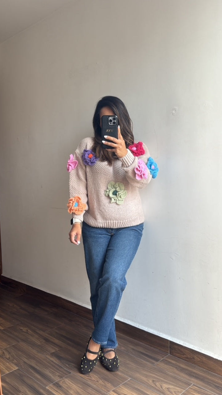 Sueter flores crochet