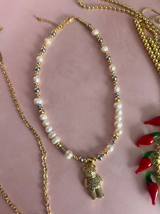 Collar Osito con Perlas