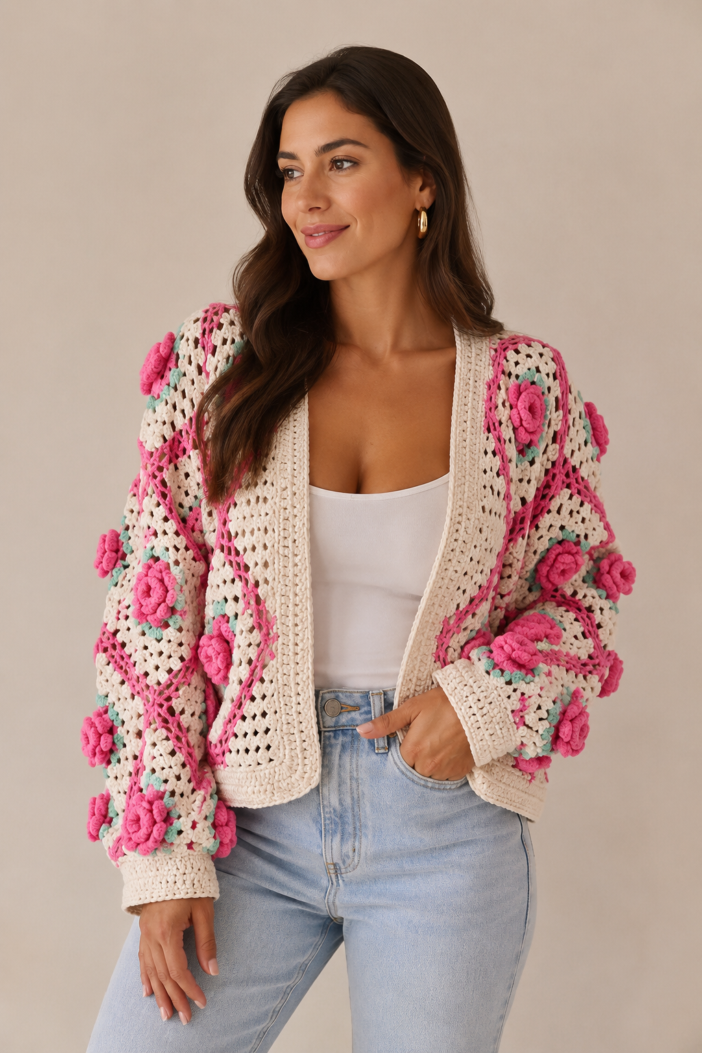 Blusa Crochet Rosas